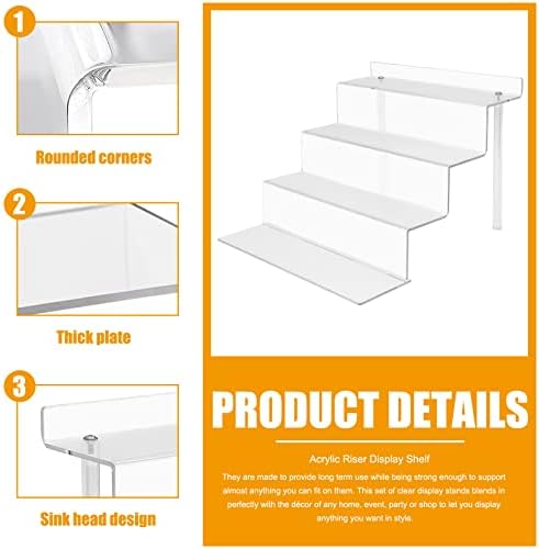 4 Tier Acrylic Riser Display Shelf - 2 Sets Clear Organizer Stand
