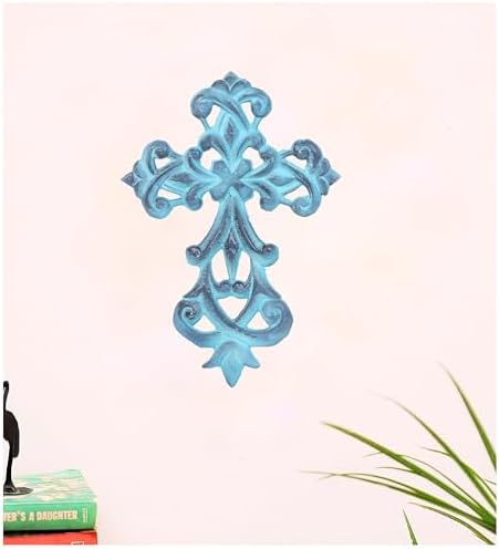 Castleore Wall Hanging Christian Cross Decor Blue Antique Finish