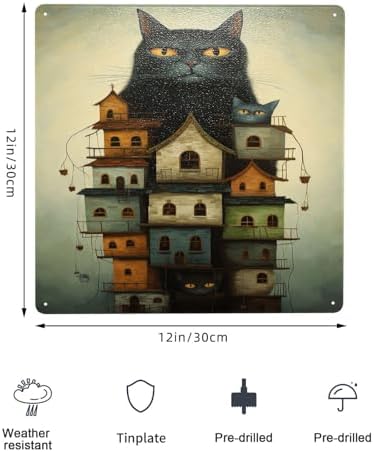 Mystic Feline Fortress Metal Wall Art Decor Sign