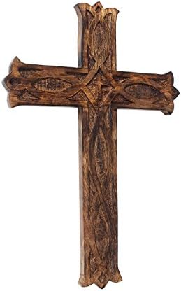 StoreKing Wooden Wall Cross Plaque 12 Inch Religious Decor