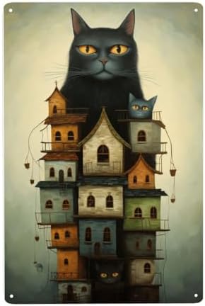 Mystic Feline Fortress Metal Wall Art Decor 12x16inch