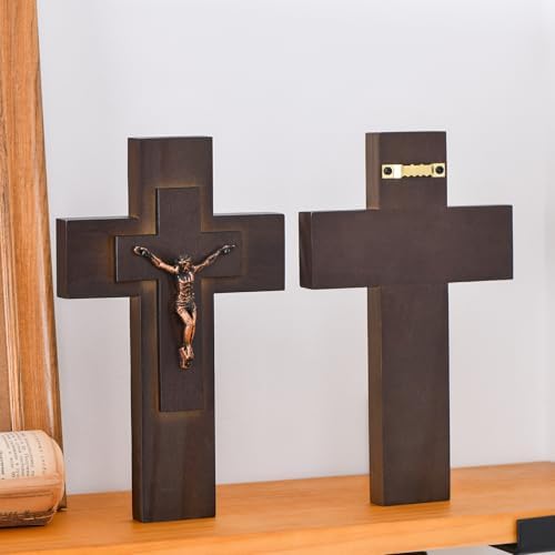 Elegant 9-Inch Wooden Cross with Metal Hook