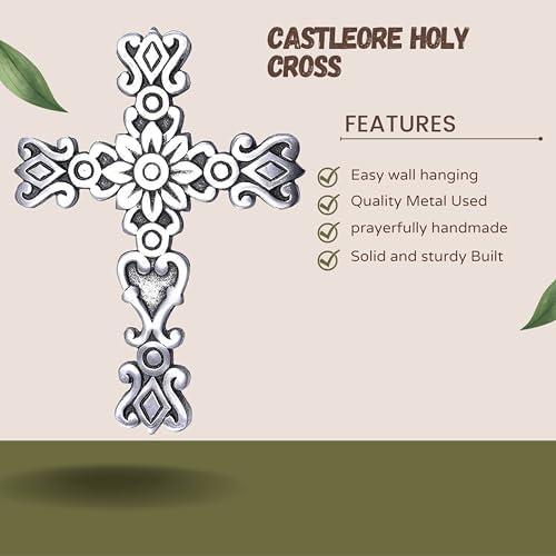 Castleore Wall Hanging Religious Christian Metal Cross - Silver Antique