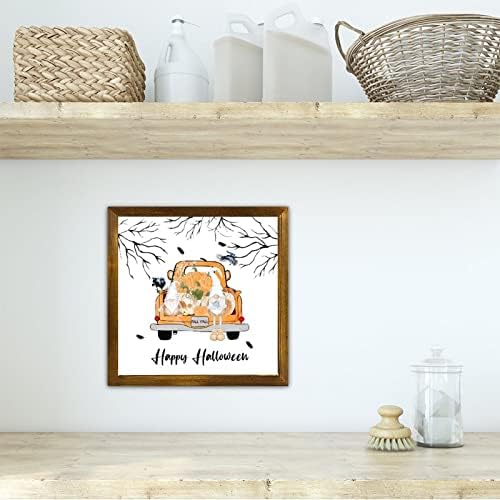 Happy Halloween Wooden Sign with Pumpkin Gnome