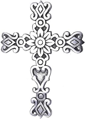 Castleore Wall Hanging Religious Christian Metal Cross - Silver Antique