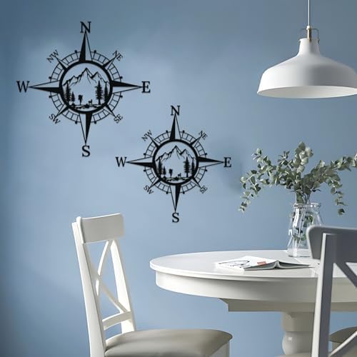 Ruelen 11 Inch Black Metal Mountain Compass Wall Decor