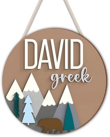 Custom Bear and Mountain Nursery Name Sign for Kids Room