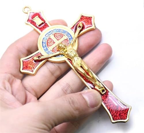 Saint Benedict Red Enamel Wall Cross Protection Decoration