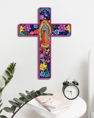 Floral Cross Wall Decor Mexican Style Wooden Art