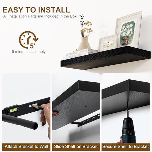 Fun Memories Floating Shelves Set of 2 32Inch Black