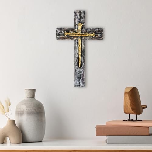 NCPLYGOU Rustic Wall Cross Decor with Golden Nail