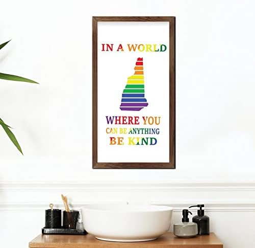Rainbow New Hampshire Map Wood Framed Sign 22x12