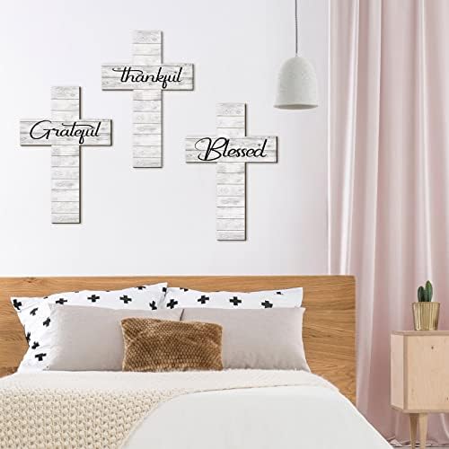 Yookeer 3 Piece Grateful Cross Wall Decor