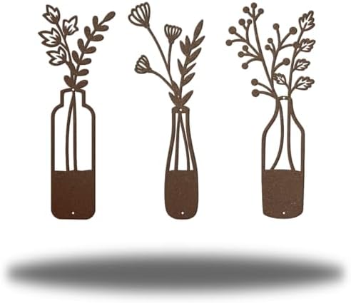 3-Piece Metal Flower Wall Art - Rustic Farmhouse Rust Finish