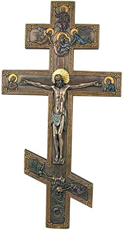17 Inch Bronzed Marble Resin Orthodox Cross Wall Plaque with Angels
