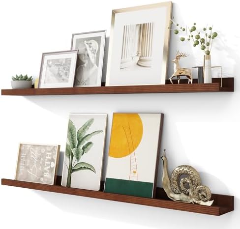 Acovy Solid Ash Wood Floating Shelves Set of 2 48 Inch Long Walnut