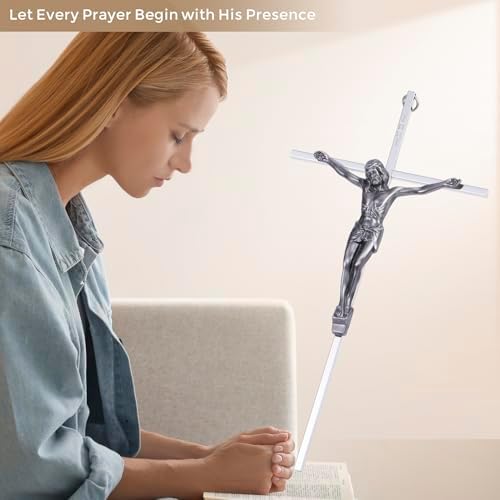ACHIBANG 10 Inch Silver Crucifix Wall Cross - Catholic Metal Cross with Jesus INRI