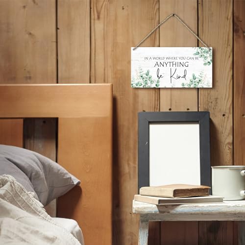 PHAMTE Be Kind Wooden Sign with Eucalyptus Leaf Design