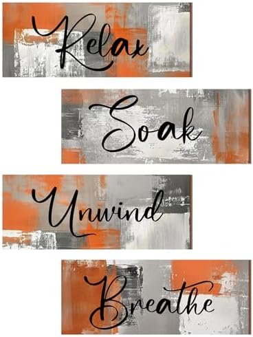 Maitys 4 Pcs Orange Bathroom Wall Decor Wood Art Pediments