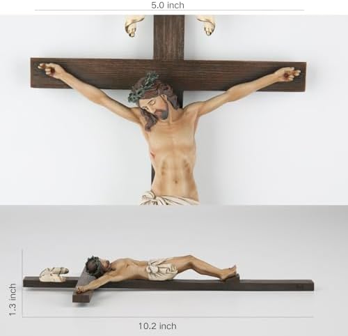 BC Catholic Crucifix Wall Cross 10 Inch Handmade Renaissance Sculpture