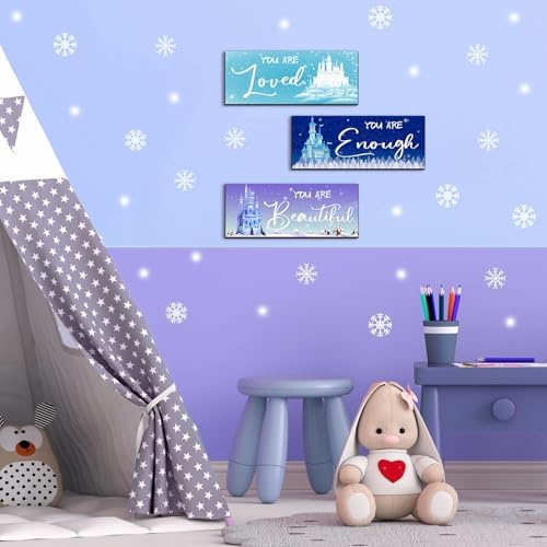 3 Pcs Winter Snowflake Positive Quotes Wooden Wall Art Prints