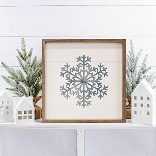 Snowflake White Christmas Wall Decor Wooden Sign 4x4