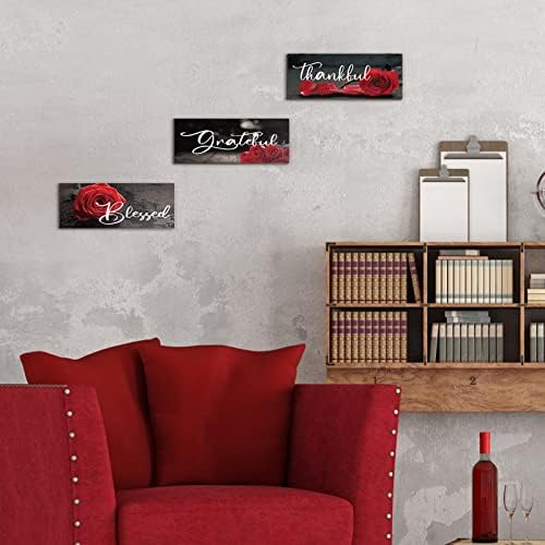 Hillban 3 Piece Red Rose Wooden Wall Art Decor