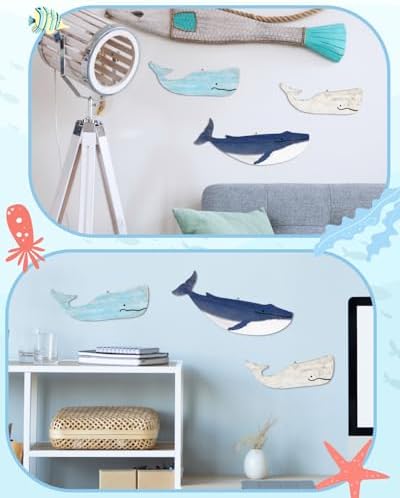Putuo Decor 3 Piece Blue and White Whale Wall Sculptures
