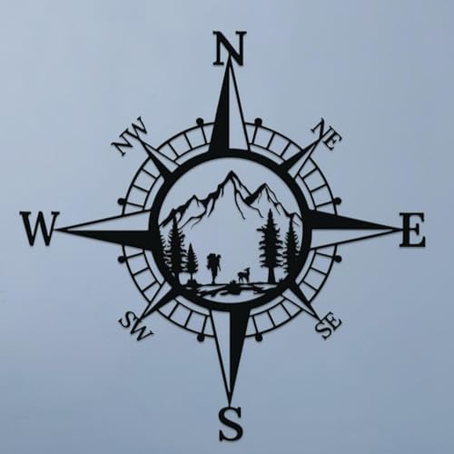 Ruelen 11 Inch Black Metal Mountain Compass Wall Decor