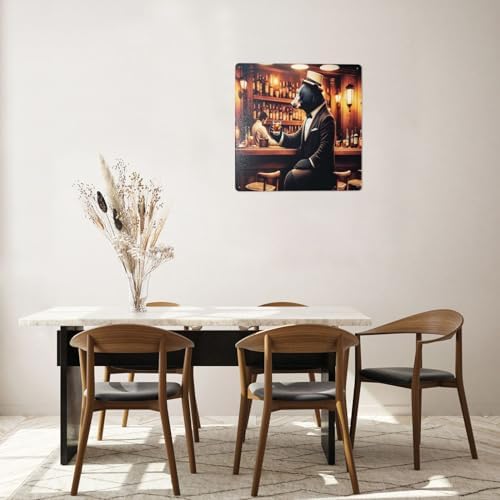 Sophisticated Bear Bartender Retro Metal Wall Art