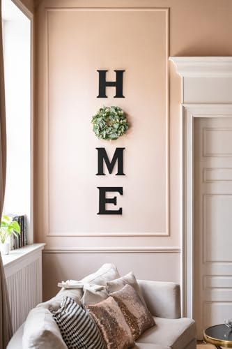 Mkono Farmhouse Wall Sign with Black Wooden Letters and Artificial Eucalyptus Wreath