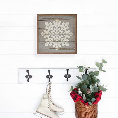 Snowflake White Christmas Wall Decor Wooden Sign 4x4