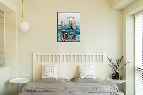 Heron and Seagull Metal Wall Sculpture Silver Aqua Aluminum Art