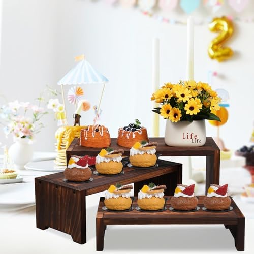 3-Tier Wooden Cupcake Stand with Display Risers