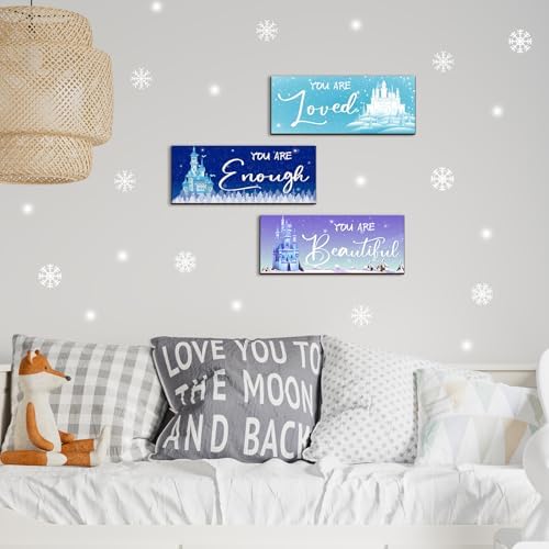 3 Pcs Winter Snowflake Positive Quotes Wooden Wall Art Prints