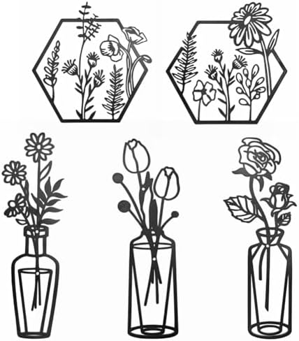 HONGCHU Wall Decor 5 Piece Metal Vase Art Set
