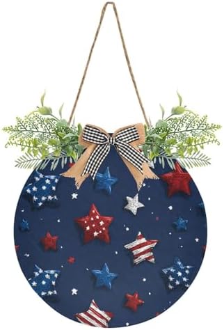 Patriotic White Blue Stars Door Wreath Decor