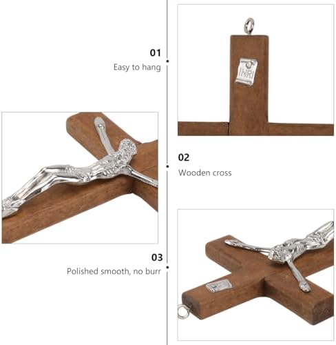 BESTOYARD Wood Wall Art 3 Pack - 5-Inch Medal Holy Crucifix Cross