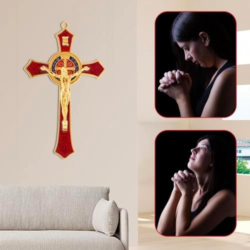 St Benedict Crucifix Wall Decor Red Enamel Gift