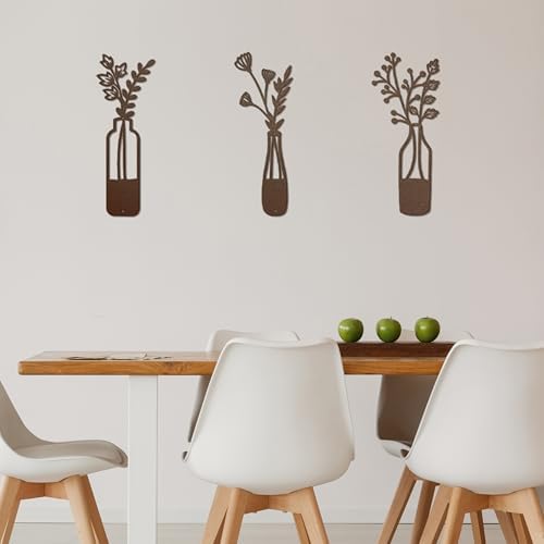 3-Piece Metal Flower Wall Art - Rustic Farmhouse Rust Finish
