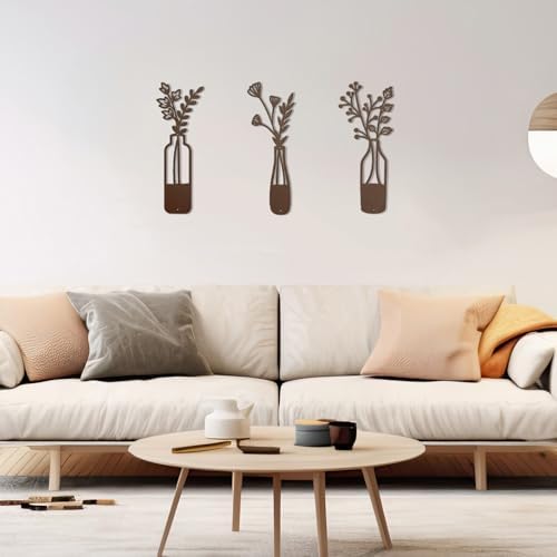 3-Piece Metal Flower Wall Art - Rustic Farmhouse Rust Finish