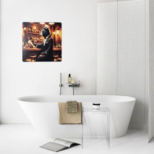 Sophisticated Bear Bartender Retro Metal Wall Art