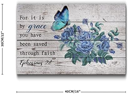 Blue Flower Wall Hanging Wood Plaque 12x16in