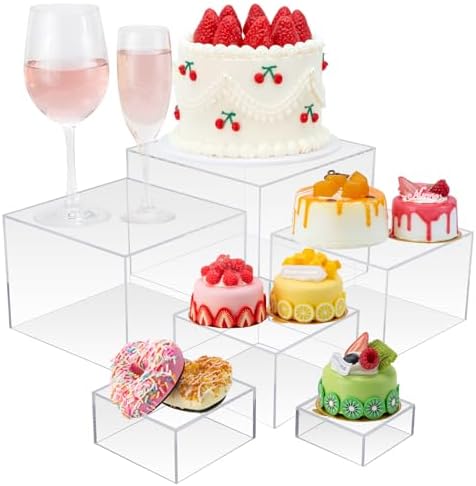 Cliselda 6Pcs Clear Acrylic Display Risers for Buffet Tables