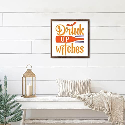 Drink Up Witch Wooden Plaque with Frame Happy Halloween Sign
