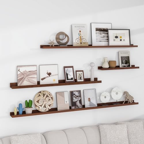 Acovy Solid Ash Wood Floating Shelves Set of 2 48 Inch Long Walnut