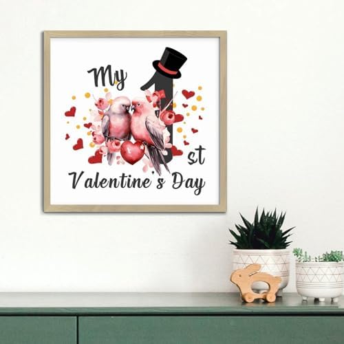 My 1st Valentines Day Birds Wall Decor Wood Sign