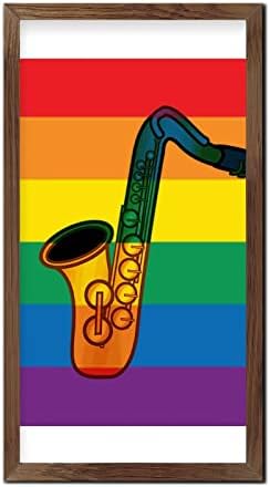 LGBTQ Pride Wood Framed Rainbow Saxophone Wall Art Sign