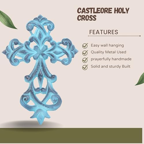 Castleore Wall Hanging Christian Cross Decor Blue Antique Finish