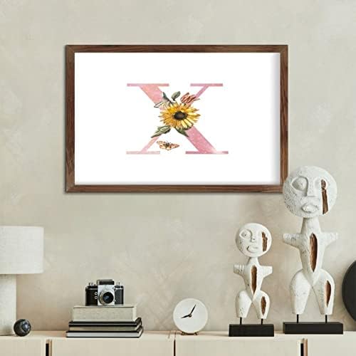 Pink Monogram Initial Letter X Framed Wood Sign Wall Decor